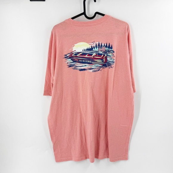 BURLEBO Tops - ✅ BURLEBO ORANGE CREW NECK SHORT SLEEVE T-SHIRT SIZE X-LARGE WITH VINTAGE BOAT